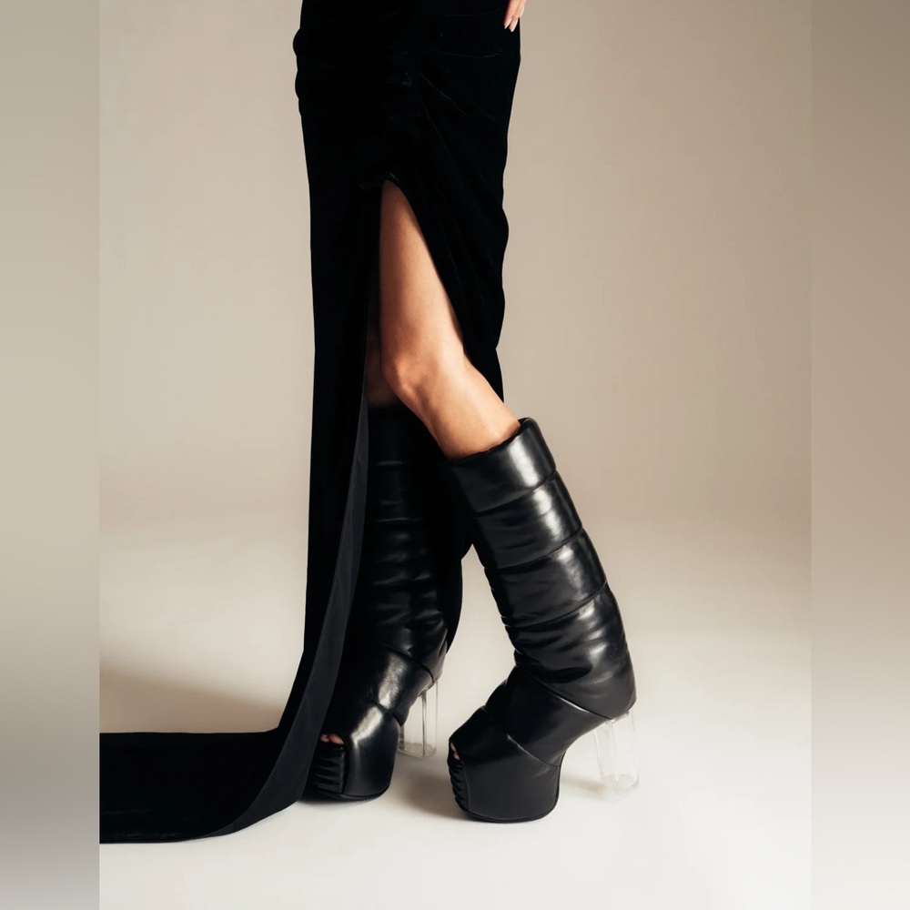 Rick Owens boots padded pull on platforms leather heeled boot sz 39/9